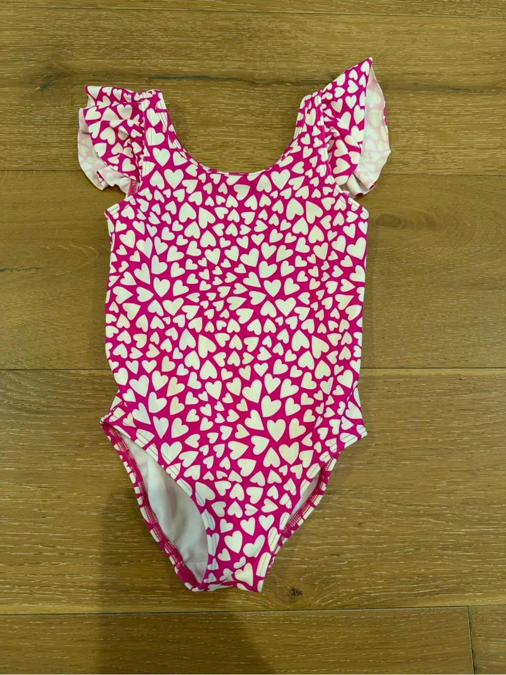 Mini Boden Pink & White Heart Print Girls One-Piece Swimsuit - size 4-5 - Picture 1 of 4